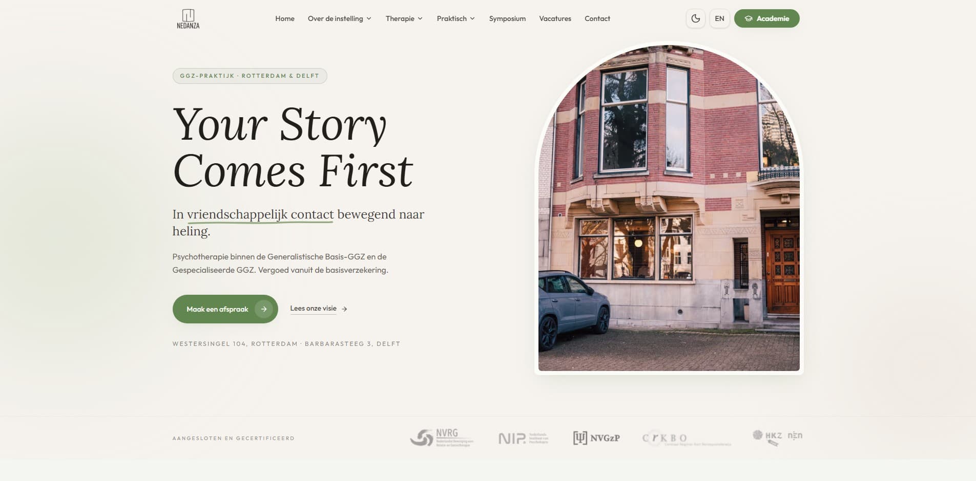 Homepage van Nedanza, psychologenpraktijk